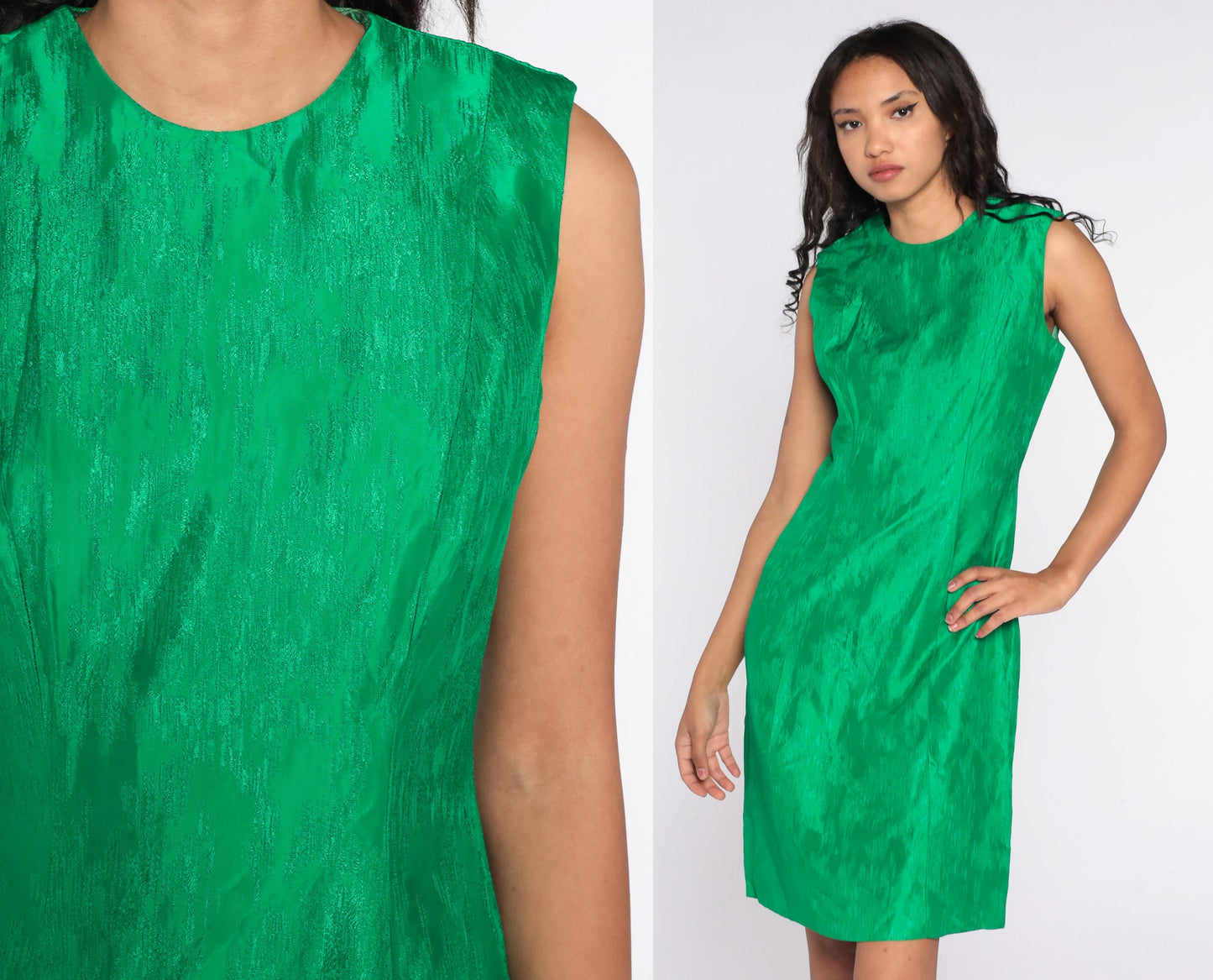 1960s Carol Craig Green Sheath Mini Dress Sleeveless Small