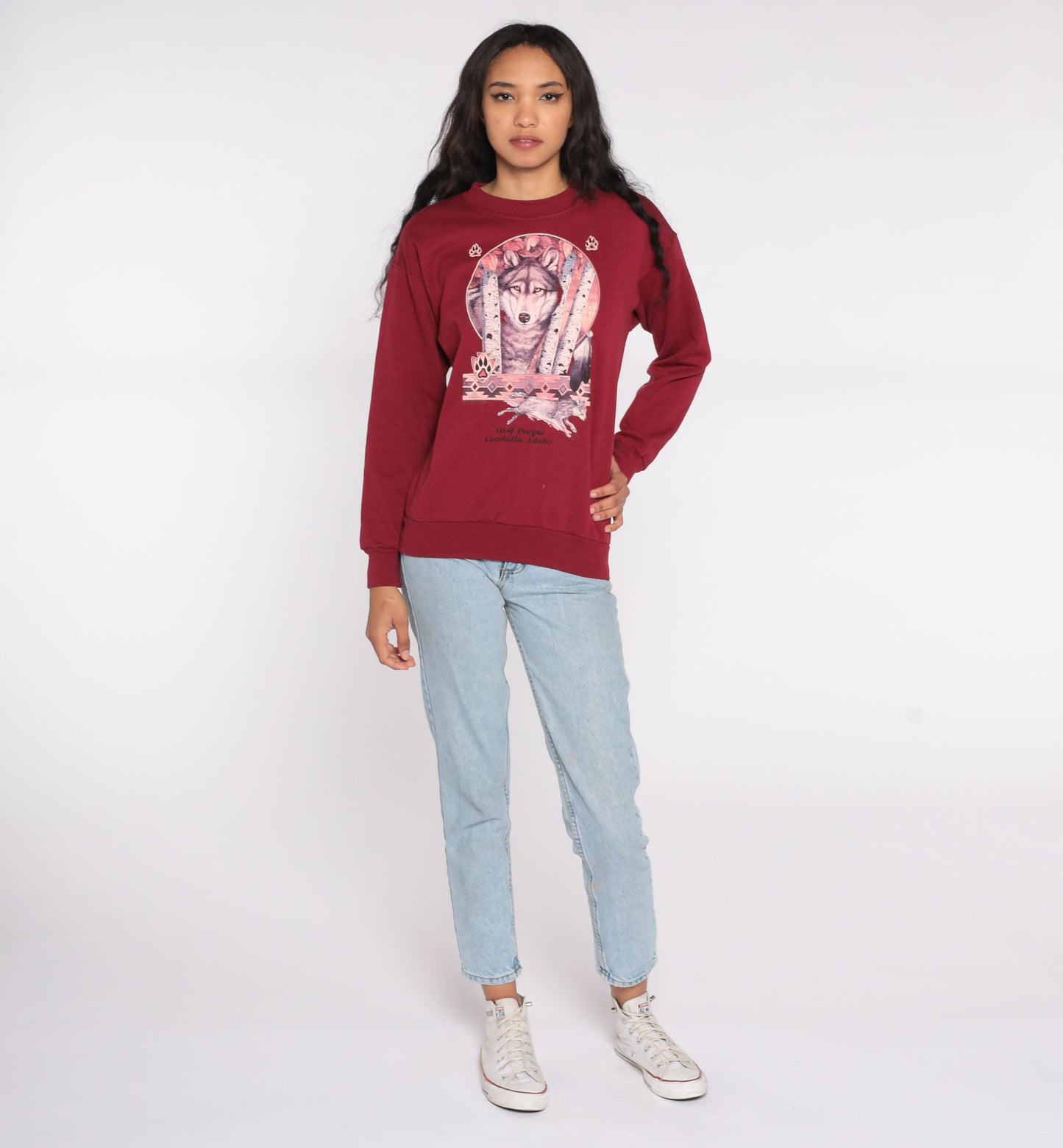 90s Wolf People Cocolalla Idaho Graphic Sweatshirt Burgundy Small