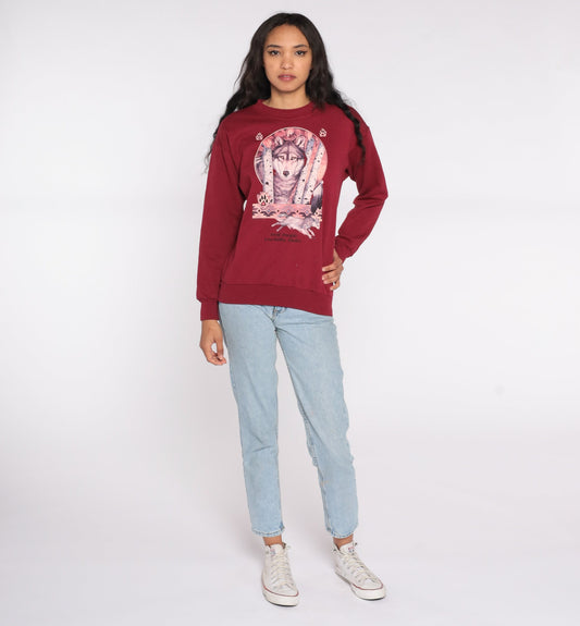 90s Wolf People Cocolalla Idaho Graphic Sweatshirt Burgundy Small
