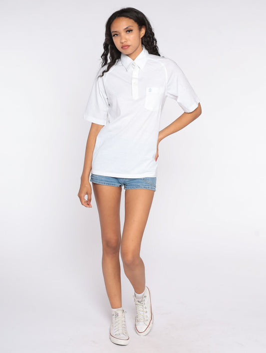 80s Munsingwear Polo Shirt White Half-Button Cotton Medium