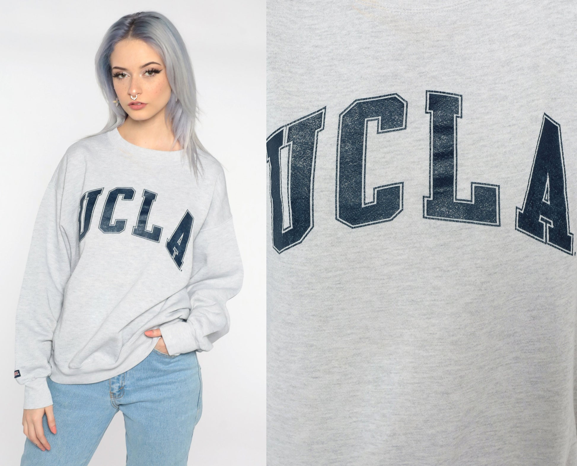 90s UCLA Los Angeles Graphic Sweatshirt Grey Jansport Crewneck Large