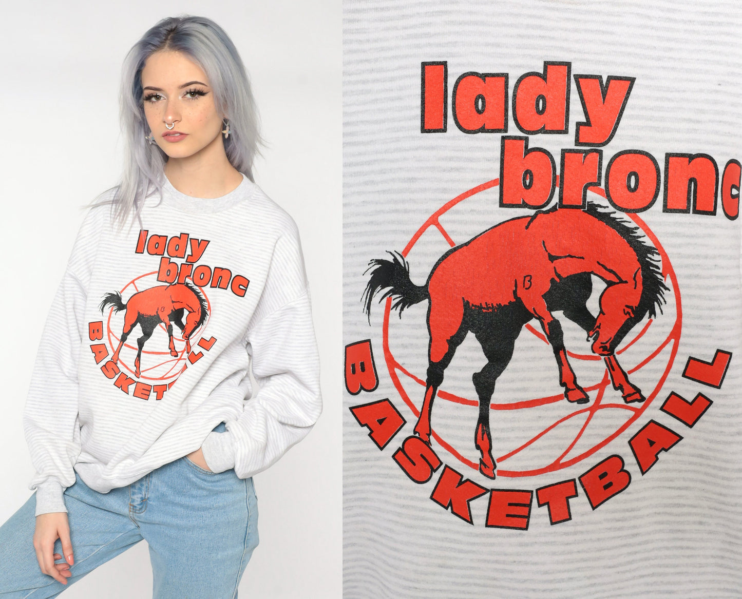 90s Lady Bronc Basketball Sweatshirt Jerzees Graphic Pullover Large L
