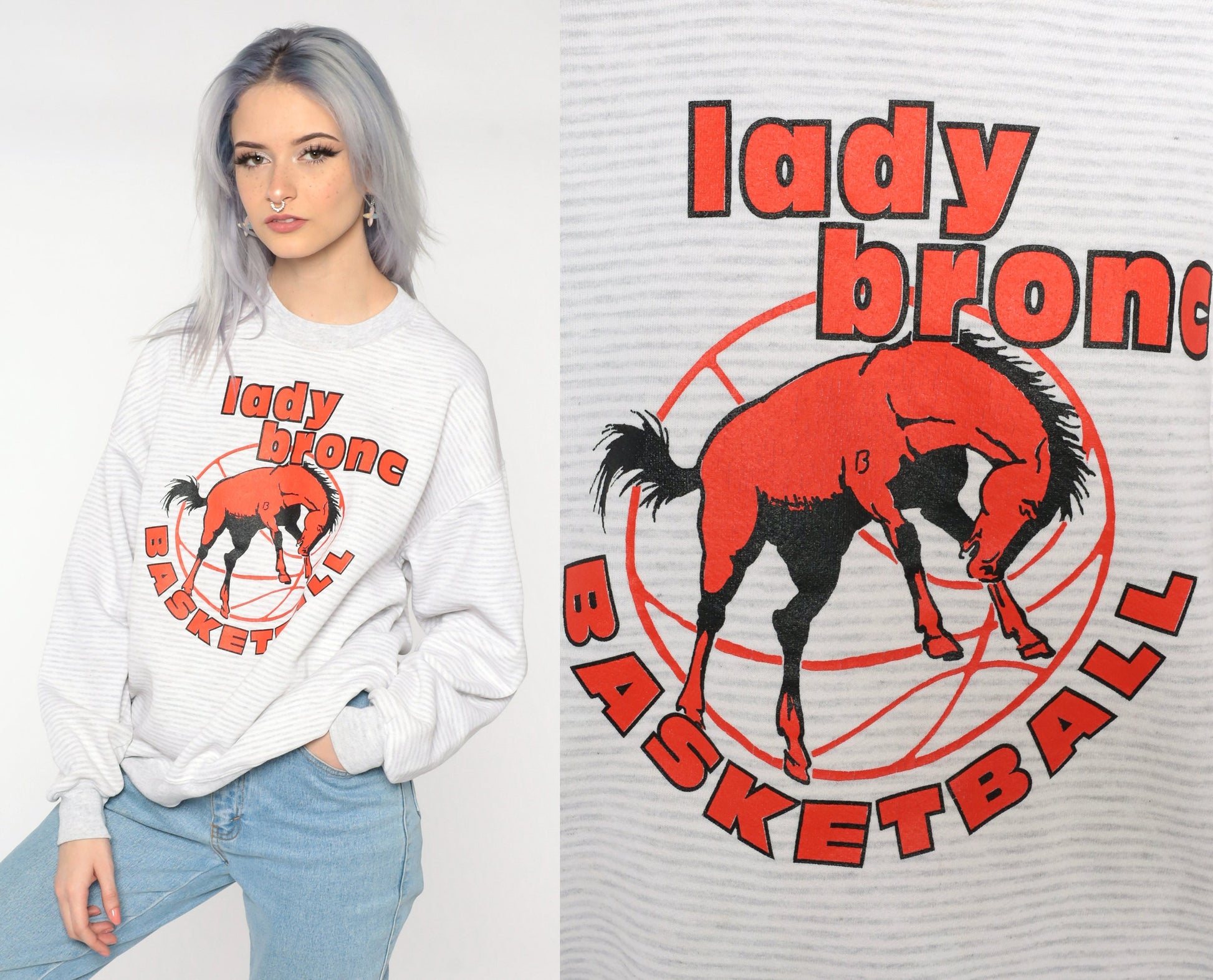 90s Lady Bronc Basketball Sweatshirt Jerzees Graphic Pullover Large L
