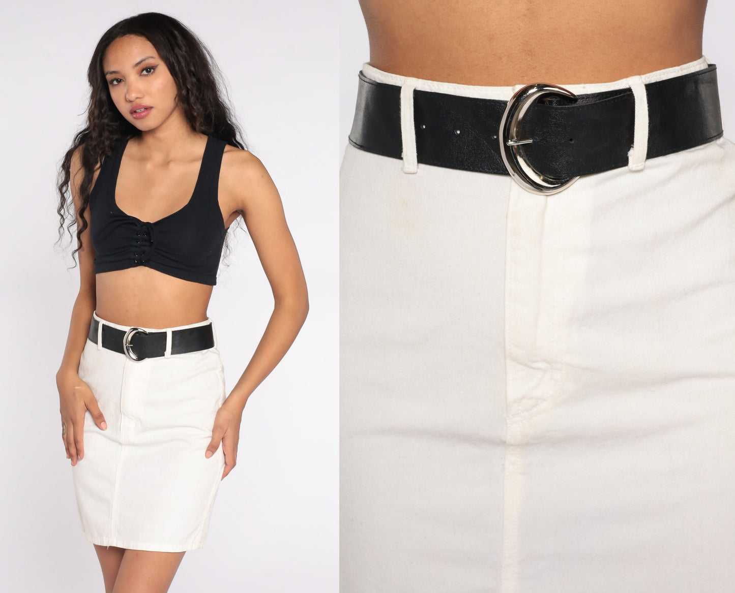 90s White Denim Mini Skirt High Waisted Pencil Cut Small