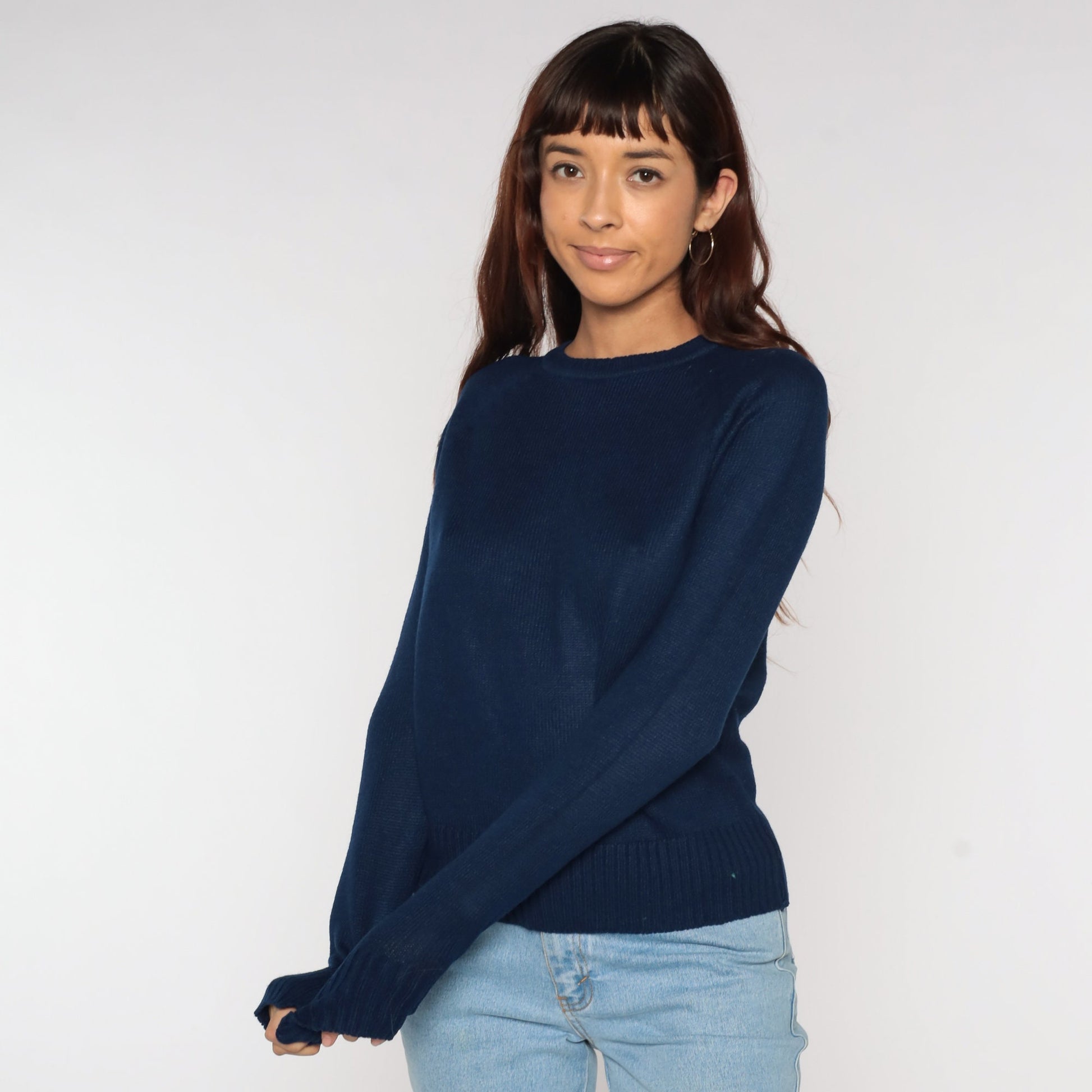 80s Navy Knit Raglan Sweater Slouchy Pullover Unisex Medium
