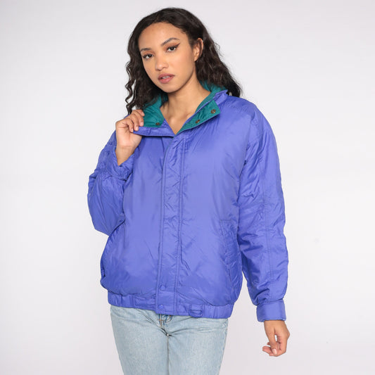90s Eddie Bauer Purple Puffer Ski Jacket Green Trim Down Goose Large