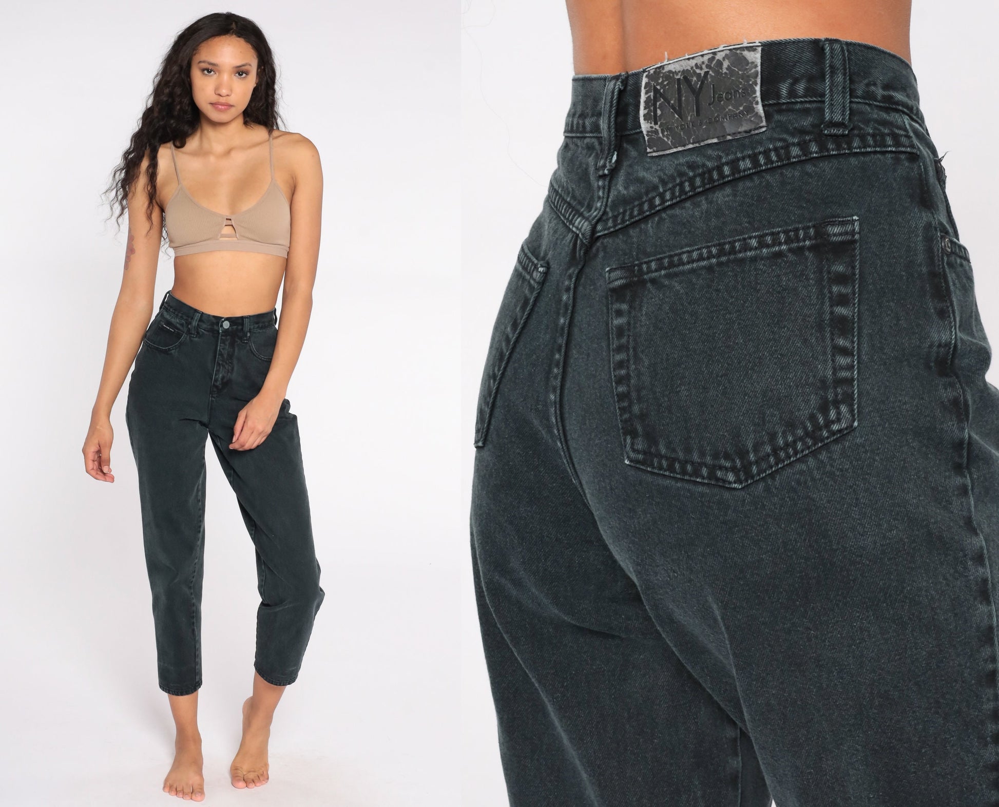 90s NY Jeans Black High Waist Tapered Denim Extra Small XS