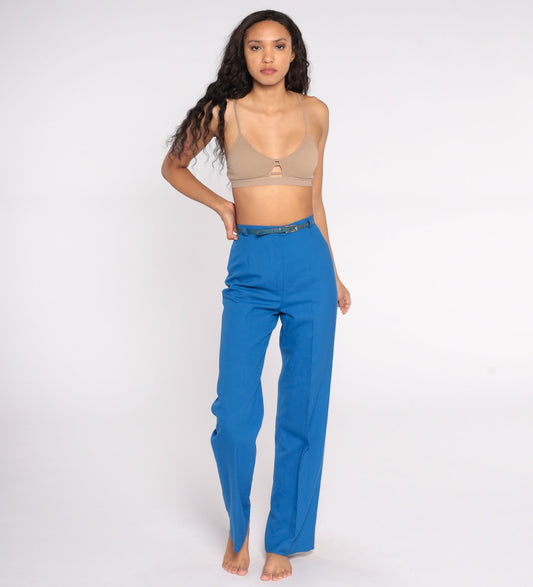 70s Blue High-Rise Straight Leg Trousers Small Tall