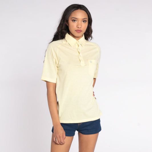70s Munsingwear Penguin Polo Shirt Yellow Half-Button Short Sleeve Small
