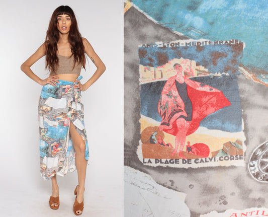 90s Jams World Tropical Wrap Midi Skirt Corsica France Print Small