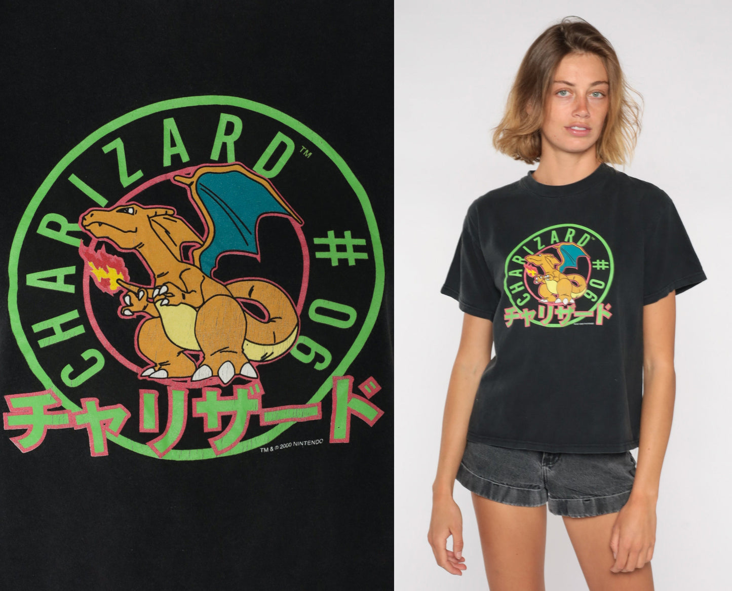 Y2K Pokemon Charizard Graphic T-Shirt Cotton Tee Medium M