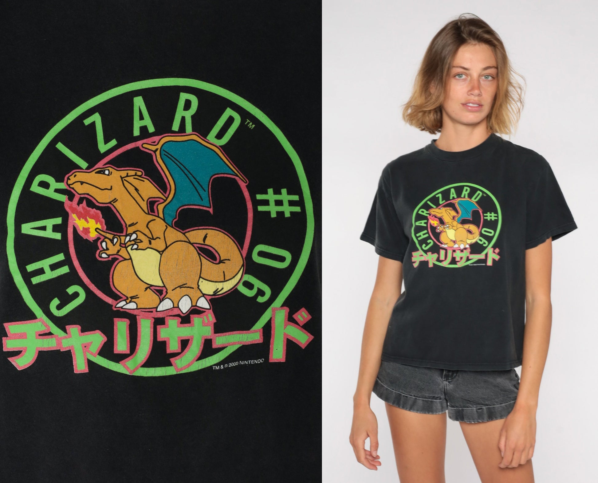 Y2K Pokemon Charizard Graphic T-Shirt Cotton Tee Medium M
