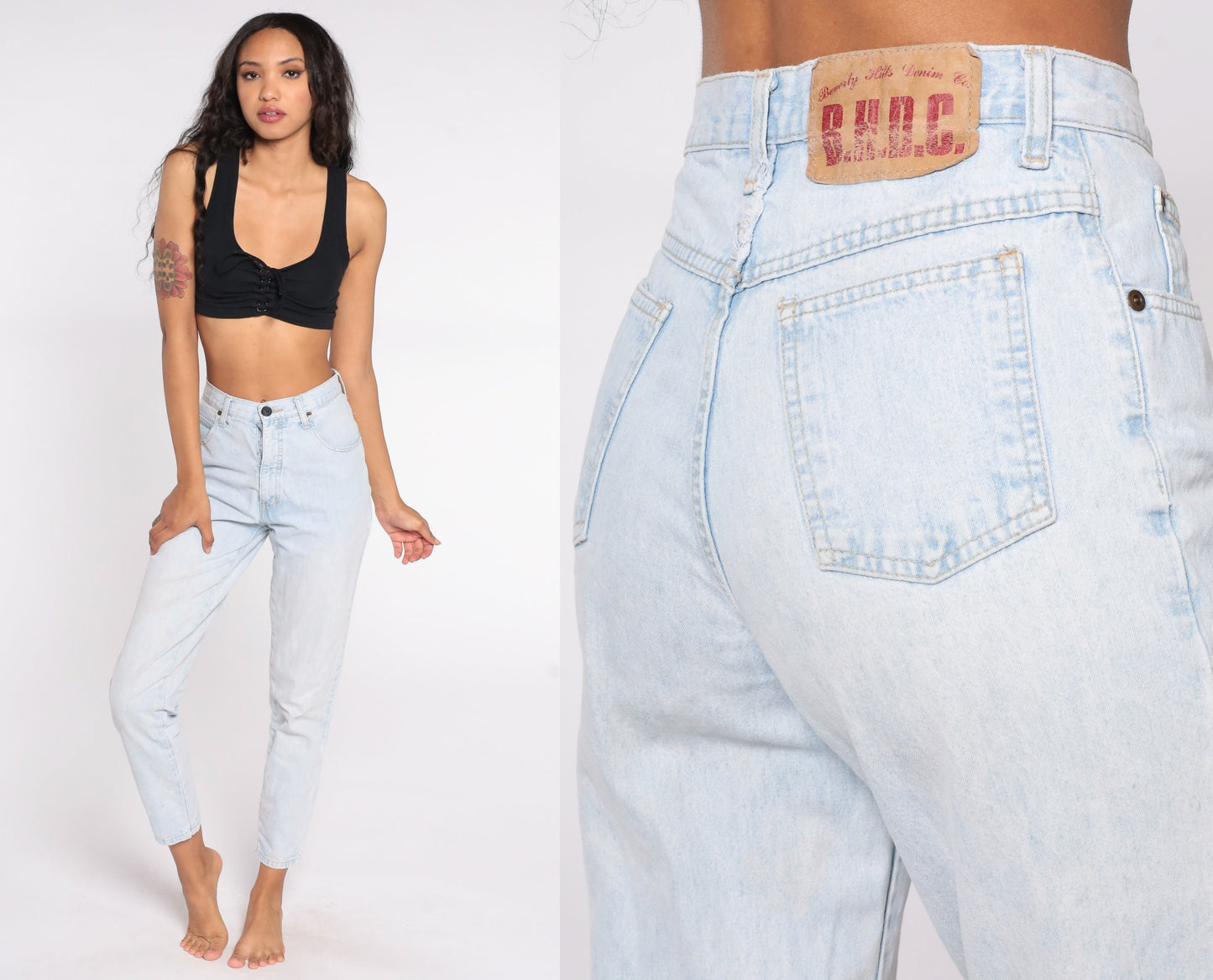 80s Acid Wash High Waist Mom Jeans Blue Denim Tapered Small