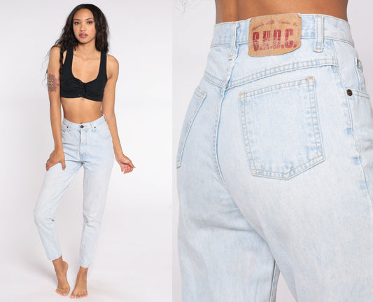 80s Acid Wash High Waist Mom Jeans Blue Denim Tapered Small
