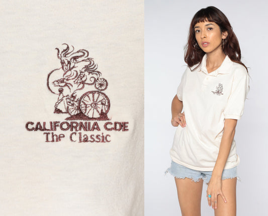 80s California CDE Polo Shirt Beige Half Button Collared Medium Large