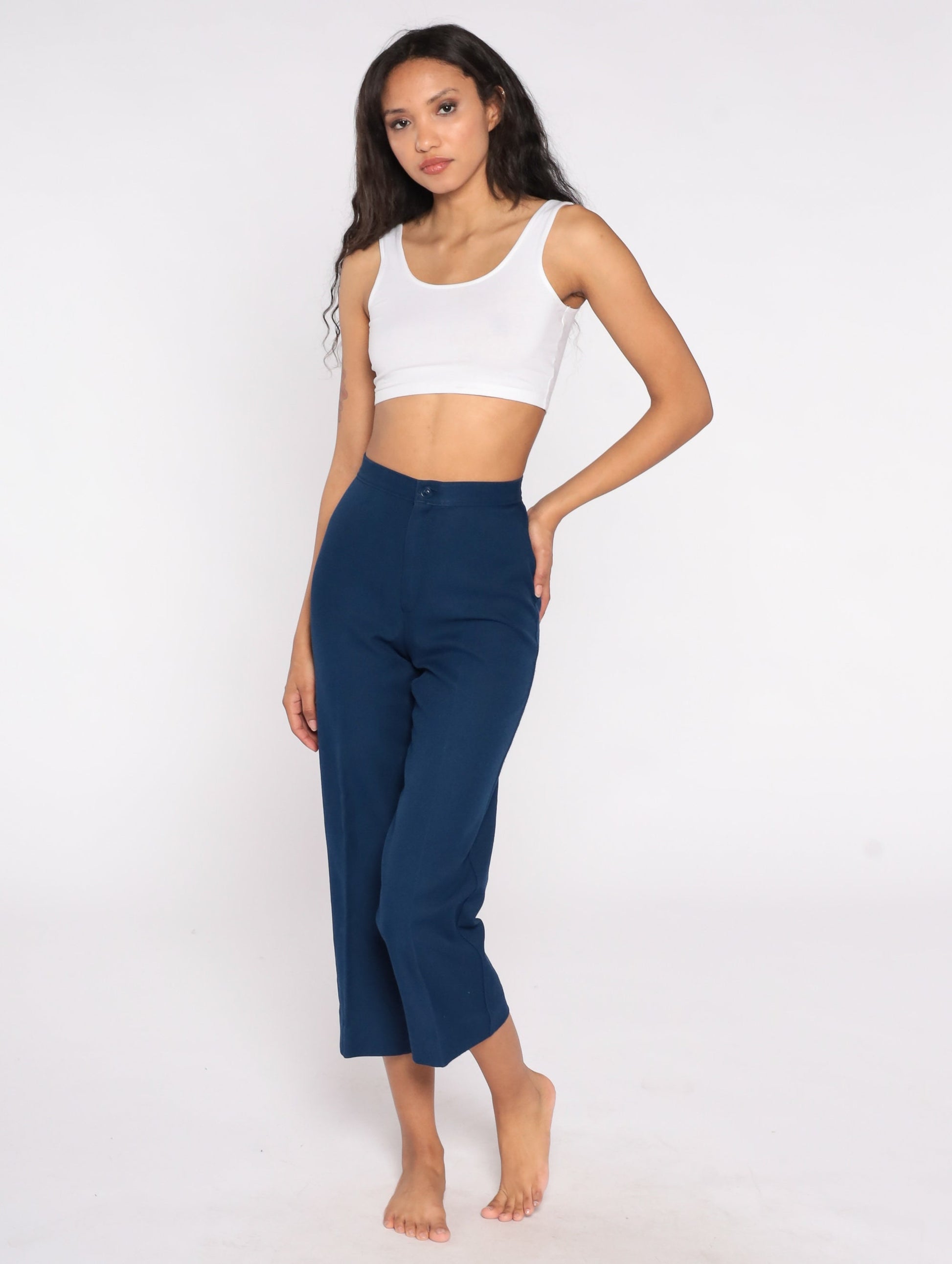 70s Navy Straight Leg High Rise Trousers Extra Small XS