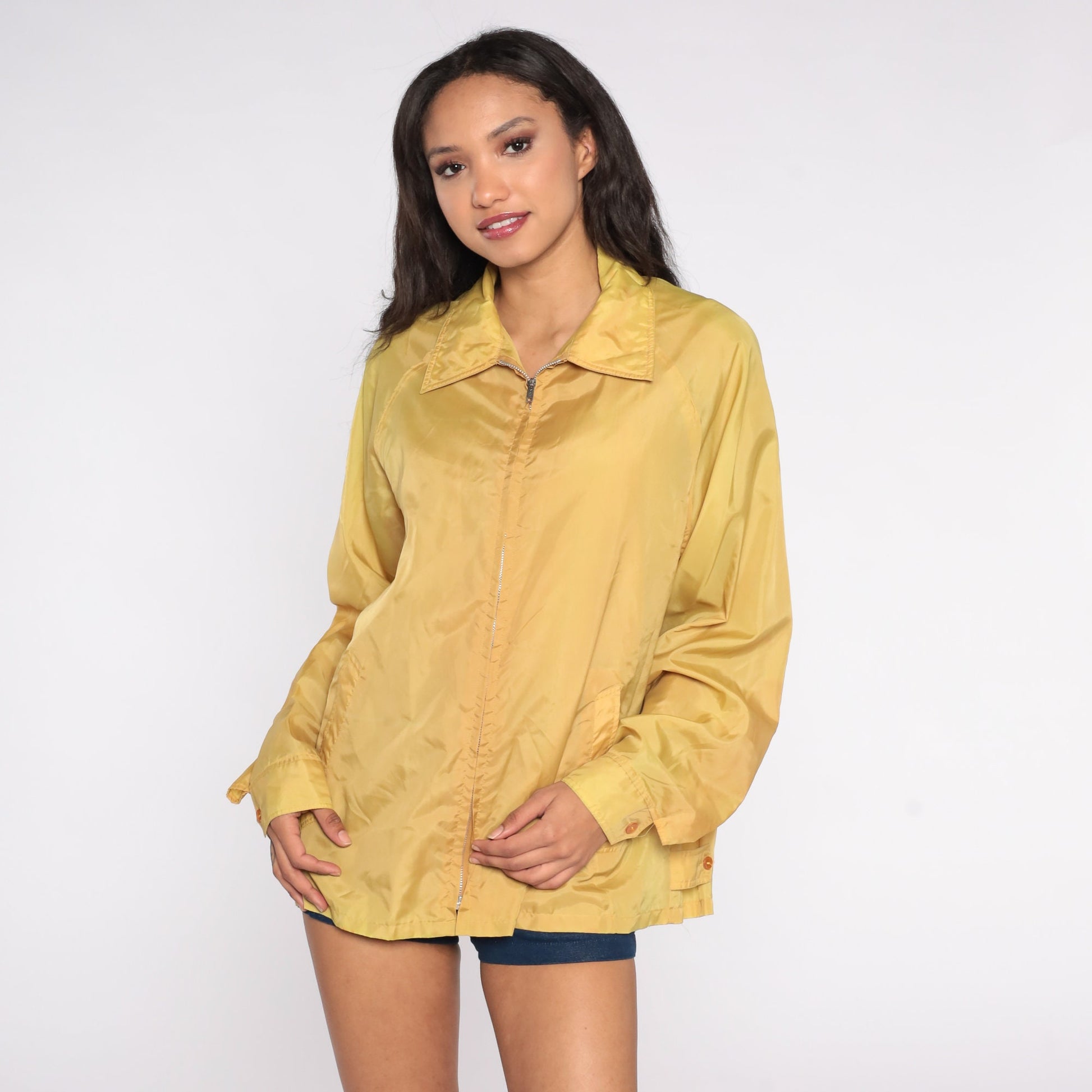 70s Yellow Nylon Windbreaker Jacket Zip Up Extra Large