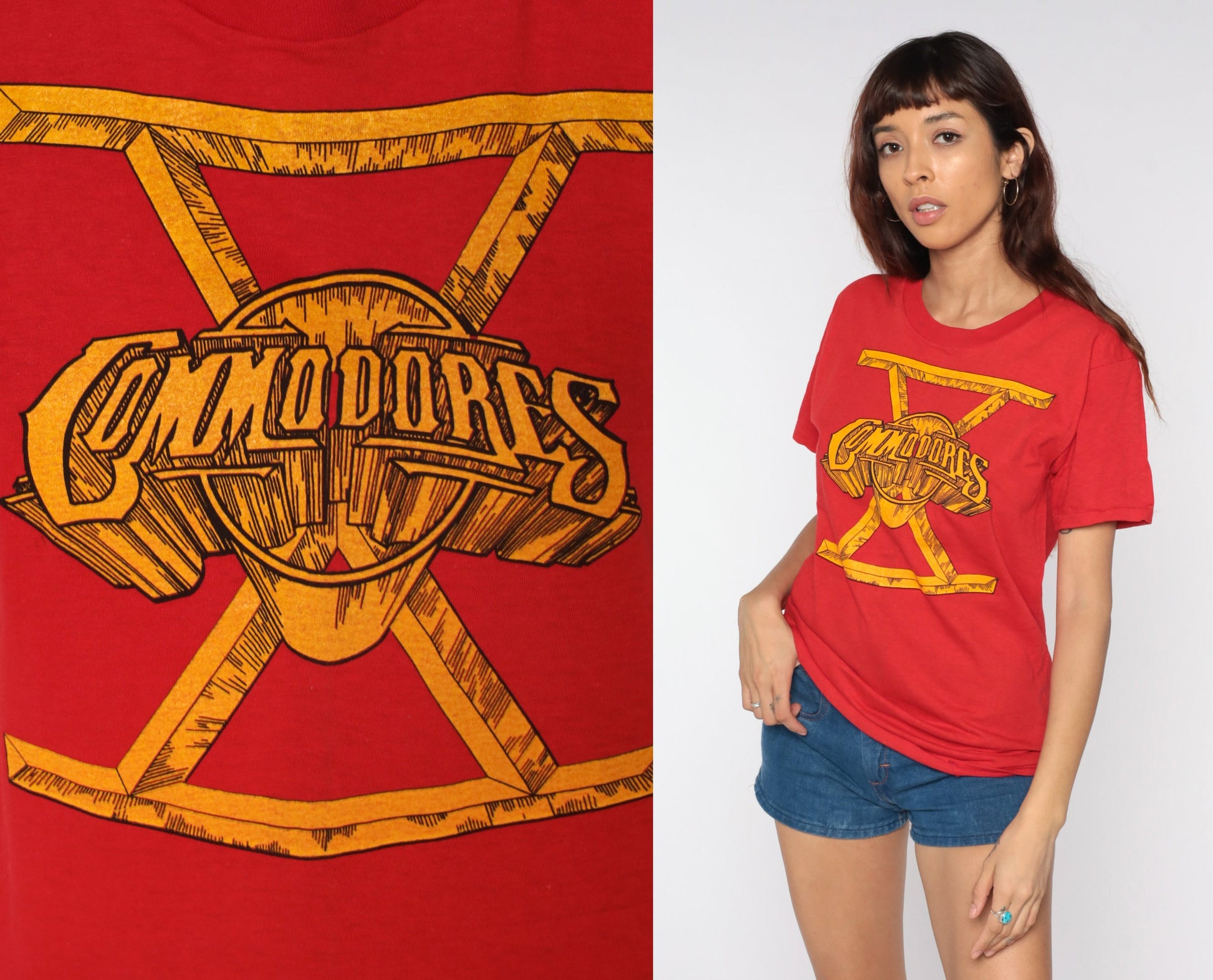 1980 Commodores Band Tee Single Stitch Red Cotton Graphic Shirt Medium