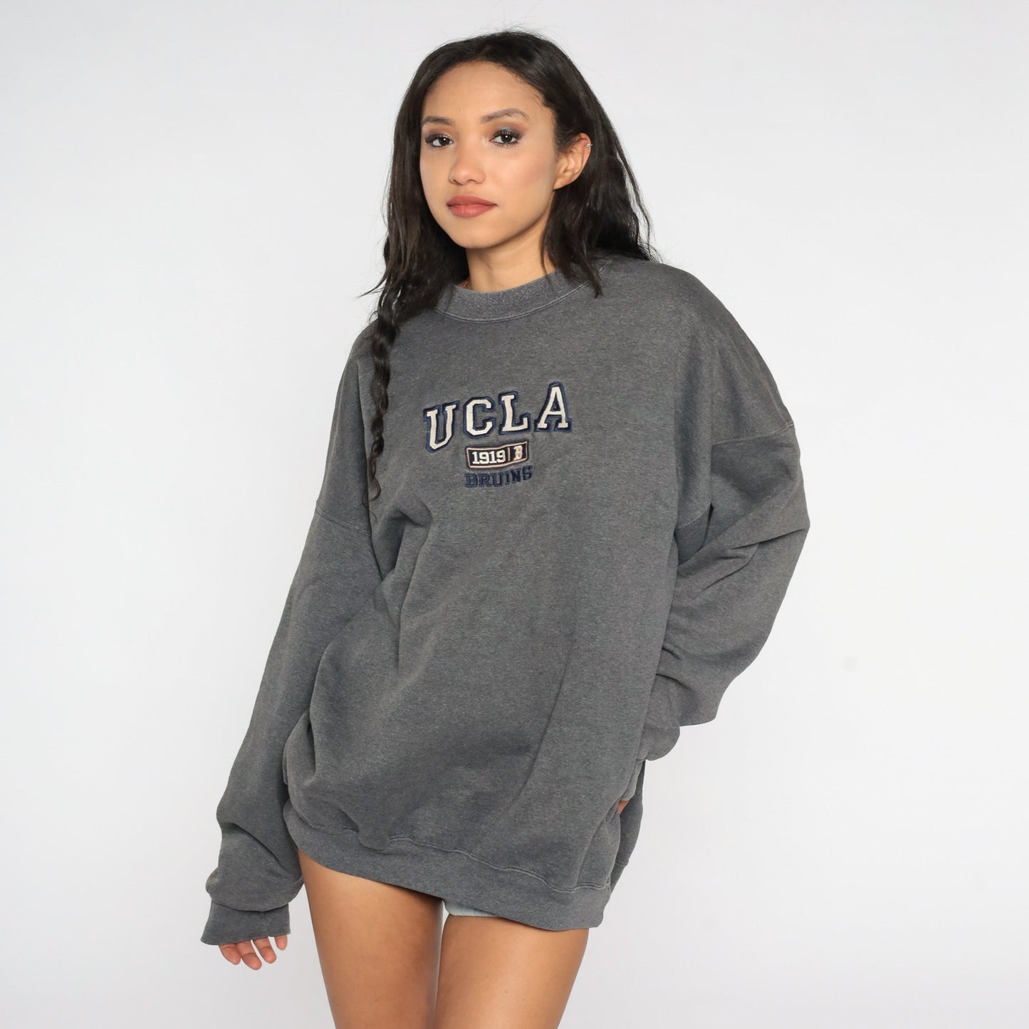 90s UCLA Bruins Football Graphic Sweatshirt Dark Grey Crewneck XXL