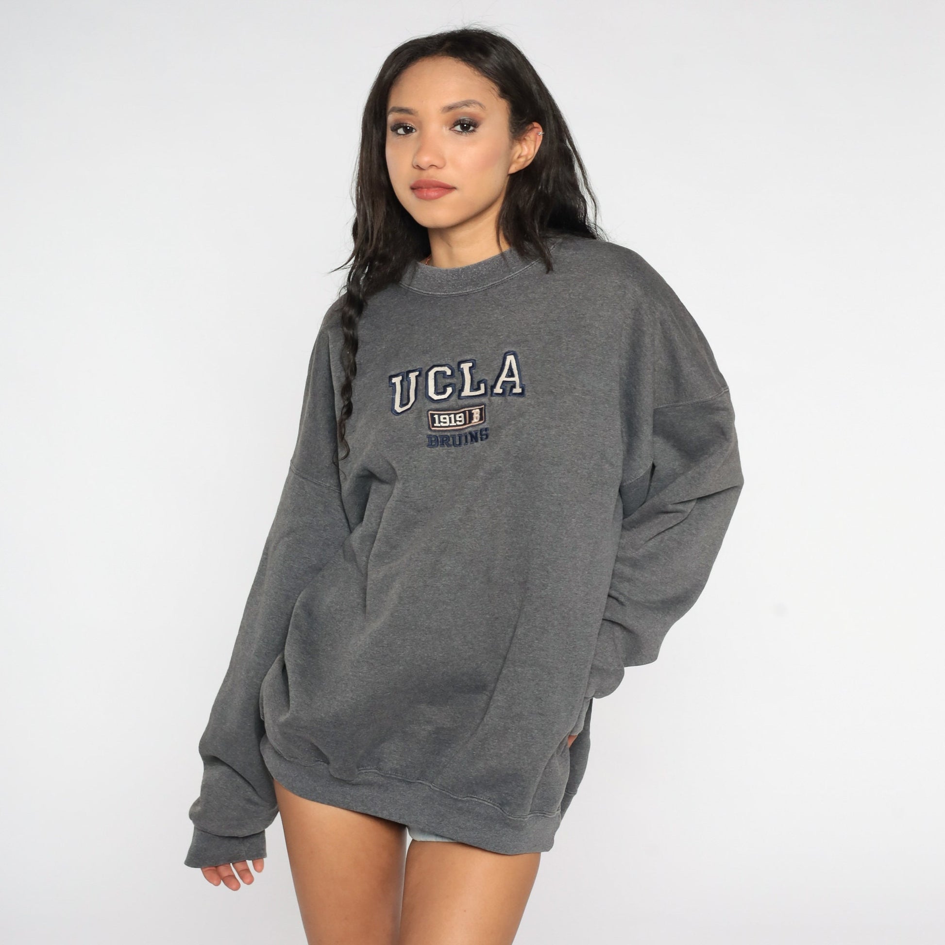 90s UCLA Bruins Football Graphic Sweatshirt Dark Grey Crewneck XXL