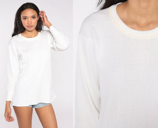 80s White Thermal Waffle Knit Long Sleeve Undershirt Extra Large