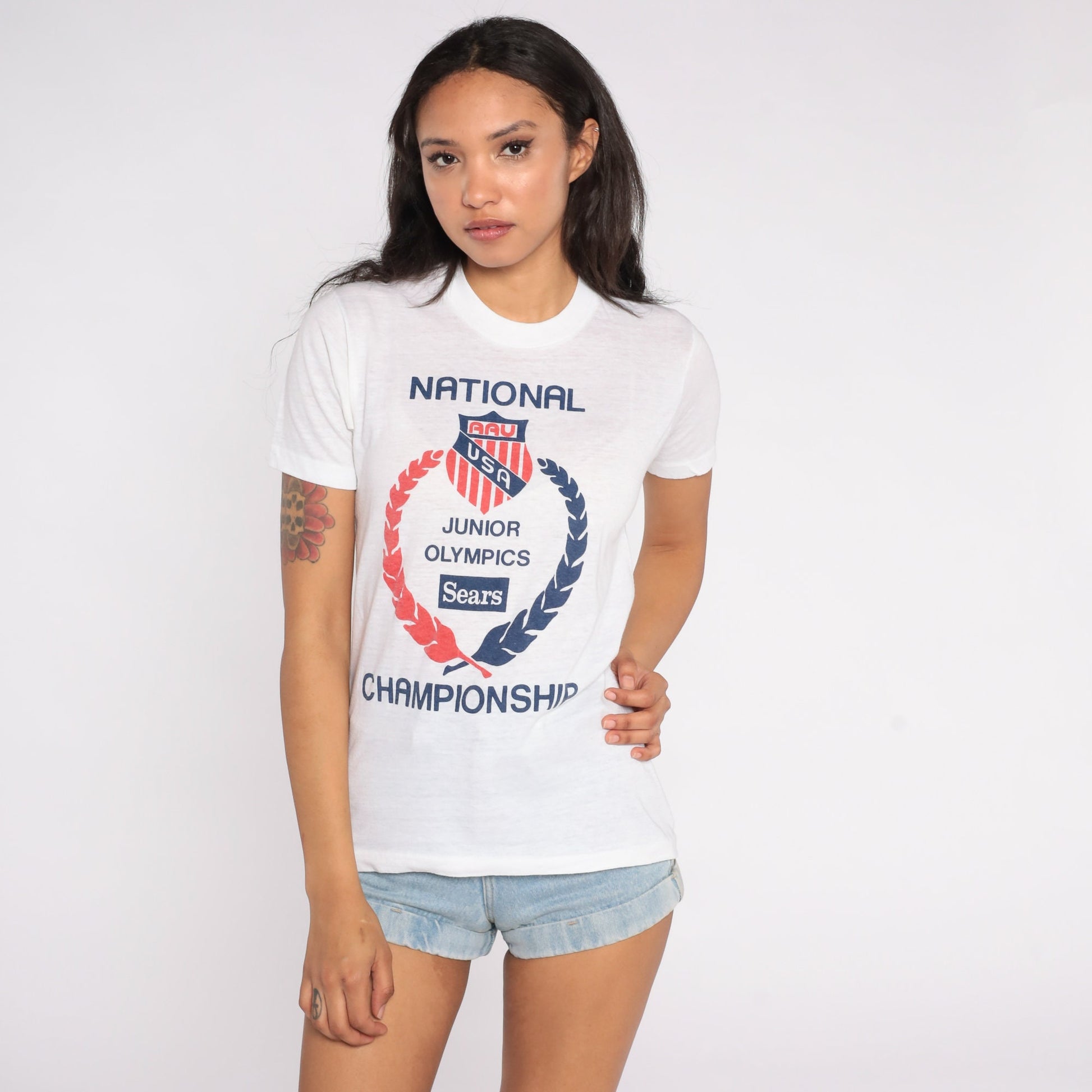 80s Sears Junior Olympics National Championship Graphic Tee White Single Stitch Small