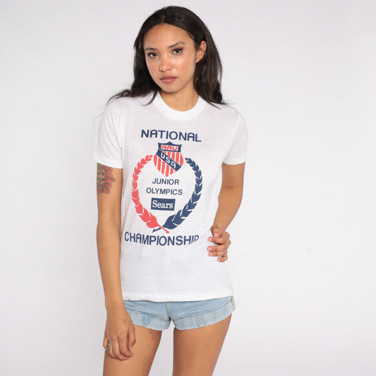 80s Sears Junior Olympics National Championship Graphic Tee White Single Stitch Small
