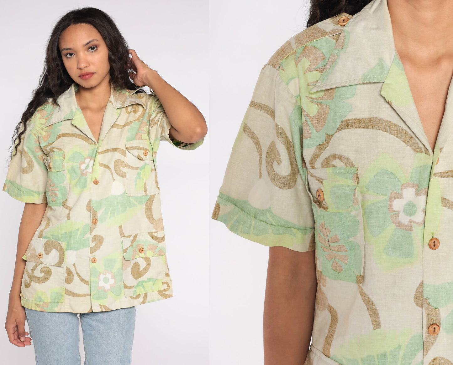 70s Surfline Original Floral Button Up Shirt Cotton Medium