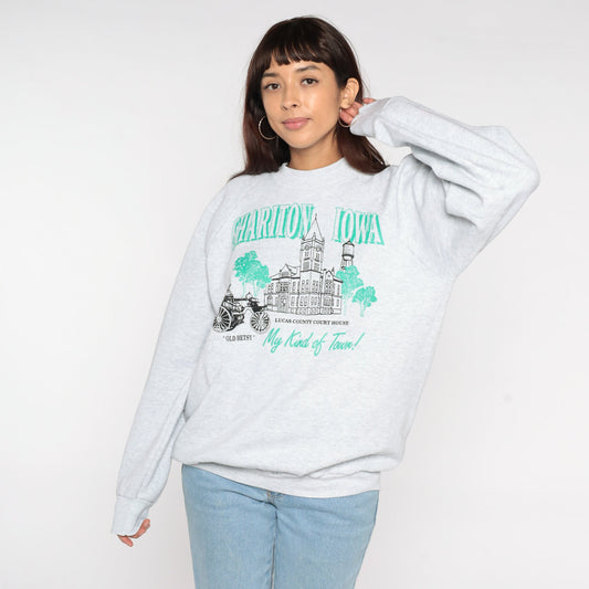 90s Chariton Iowa Courthouse Raglan Sweatshirt Grey Graphic Extra Large XXL