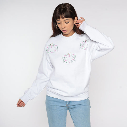 80s Jerzees White Heart Rosette Embellished Sweatshirt Crewneck Medium M