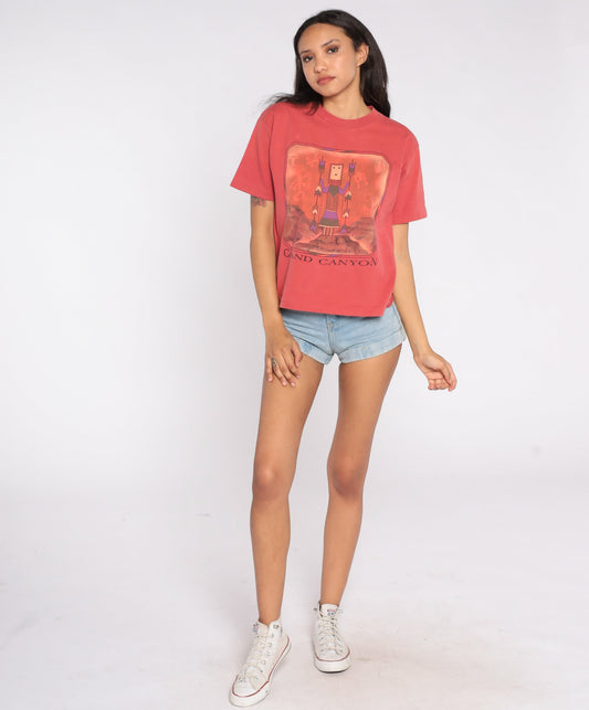 90s Grand Canyon Hopi Petroglyph Graphic T-Shirt Cotton Red Small