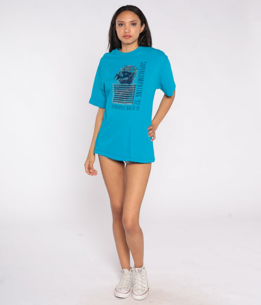90s Minneapolis Supercomputing 1992 Voyages of Discovery Graphic Tee Blue Medium