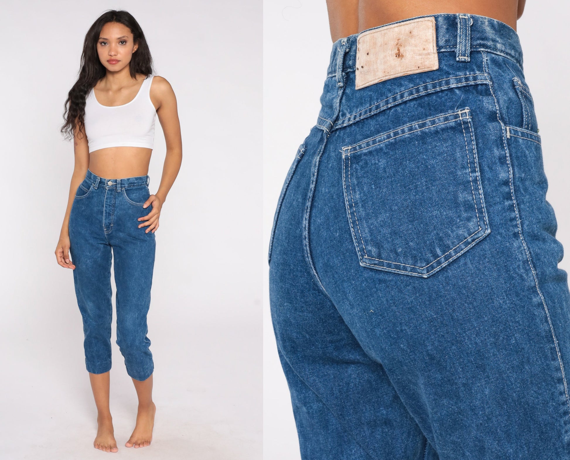 80s Bonjour High-Waist Cropped Ankle Jeans Blue Denim Extra Small XS