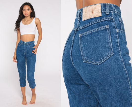80s Bonjour High-Waist Cropped Ankle Jeans Blue Denim Extra Small XS