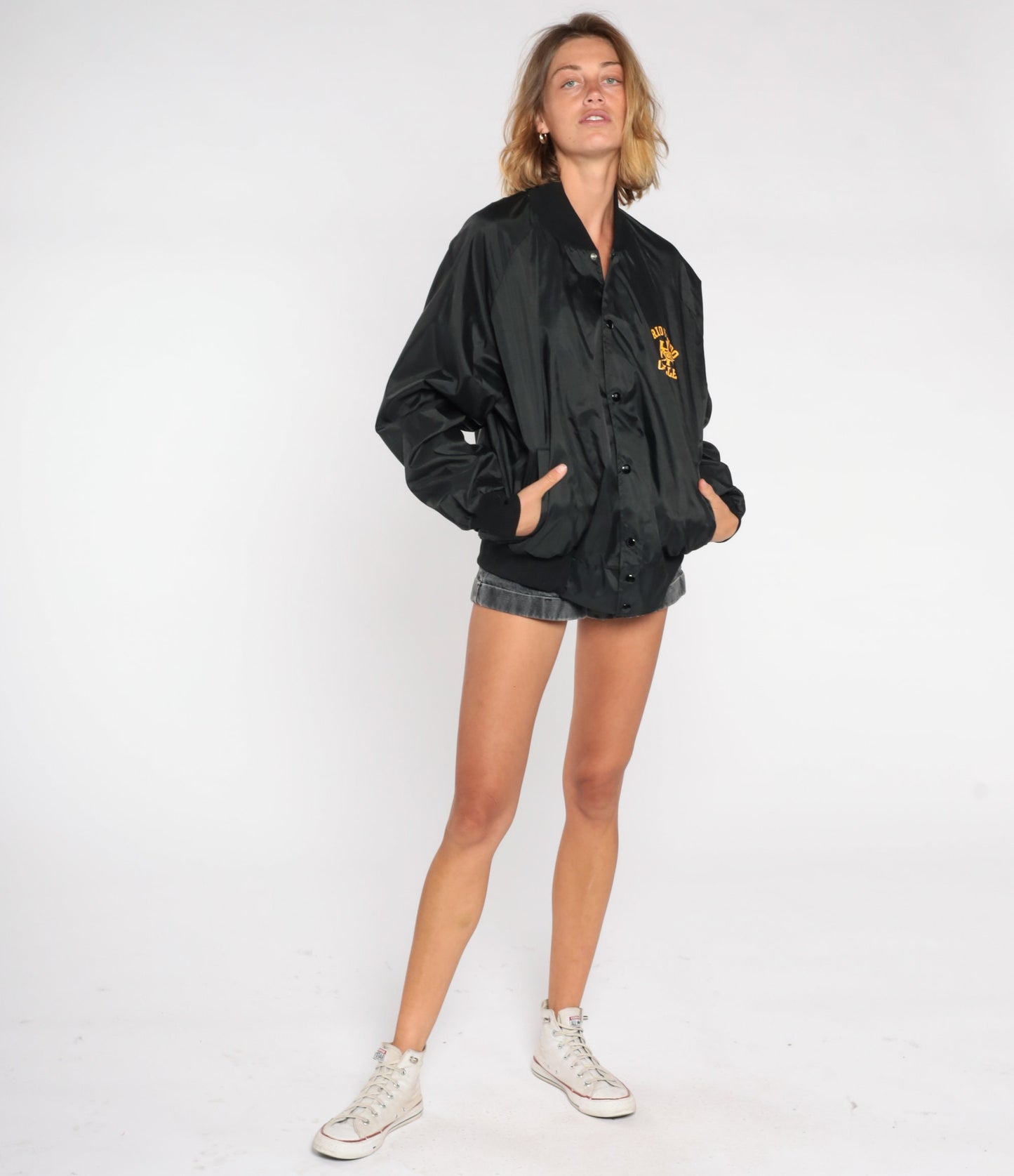 80s Rio Hondo College Speech Team Bomber Jacket Black Nylon Extra Large XL