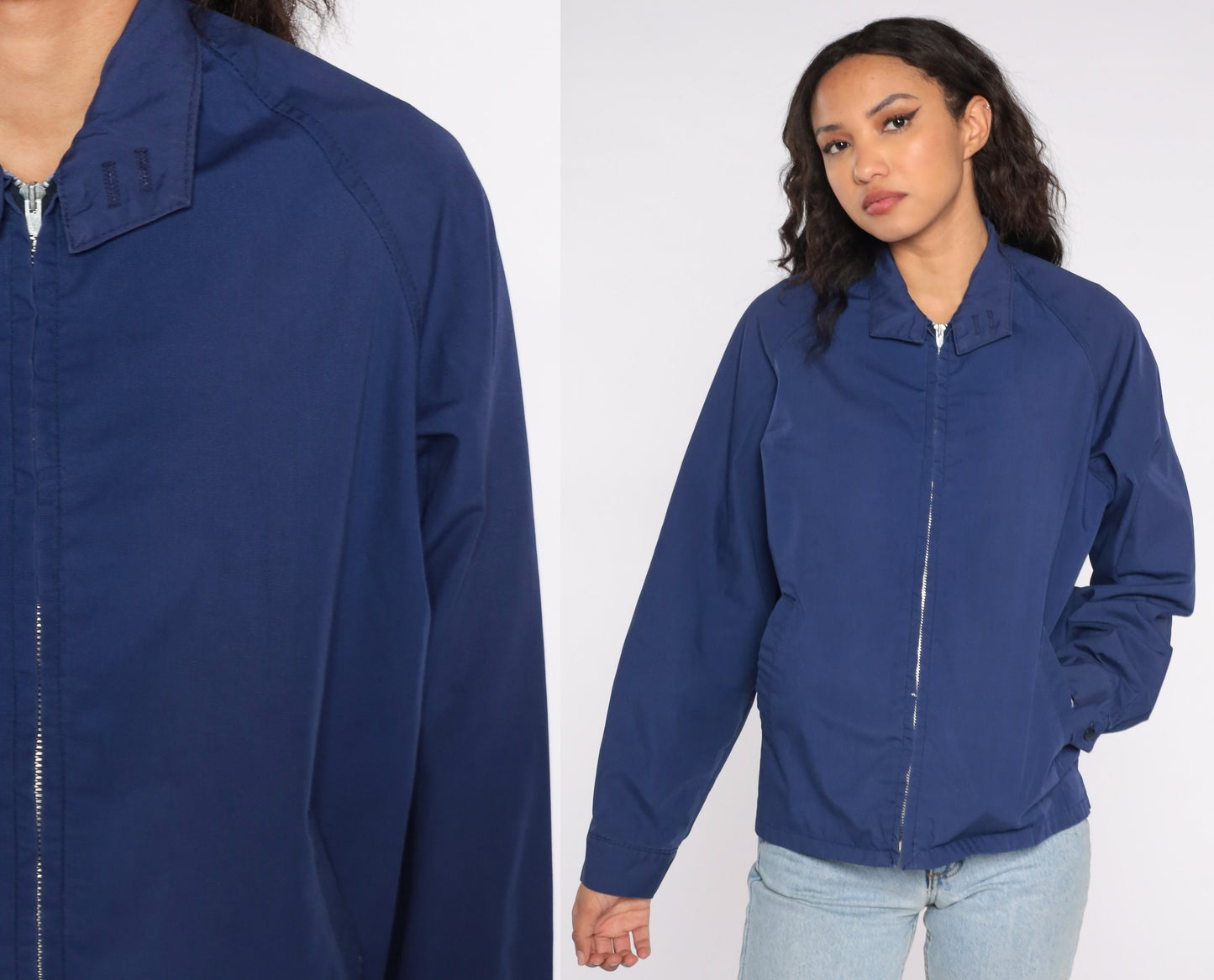 80s Pacific Trail Navy Windbreaker Jacket Zip Front Pockets Small
