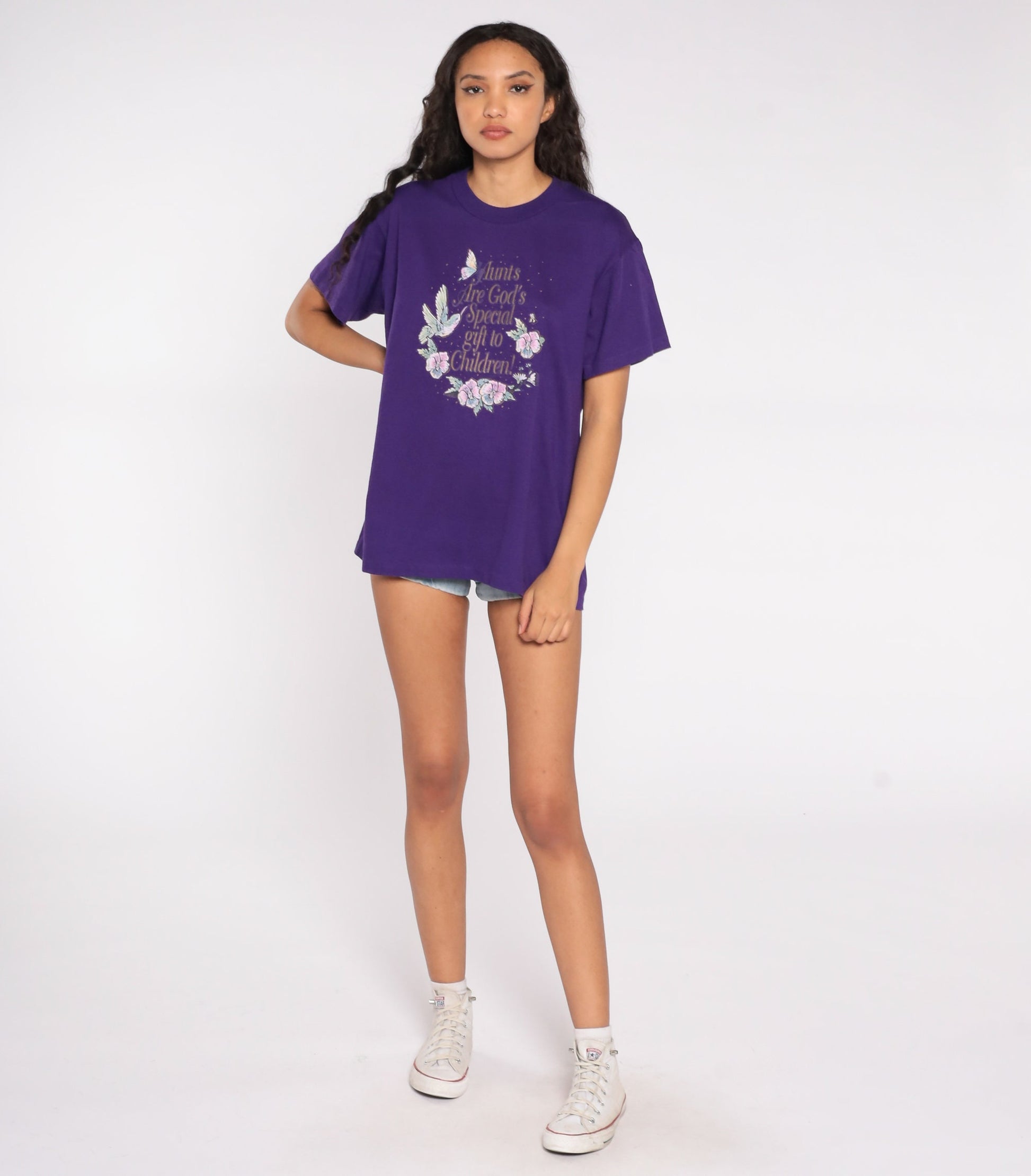 90s Aunt Graphic T-Shirt Purple Christian Novelty Tee Large