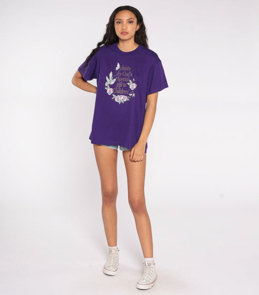 90s Aunt Graphic T-Shirt Purple Christian Novelty Tee Large