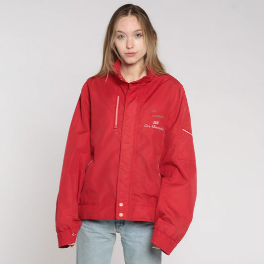 80s Cox Chevrolet Nylon Jacket Bill Embroidered Red Windbreaker Men's Large
