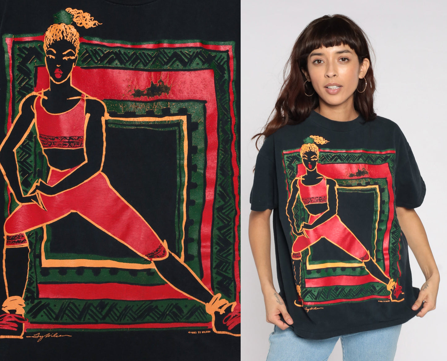 90s Ty Wilson Female Athlete Graphic T-Shirt Black Cotton Extra Large XL