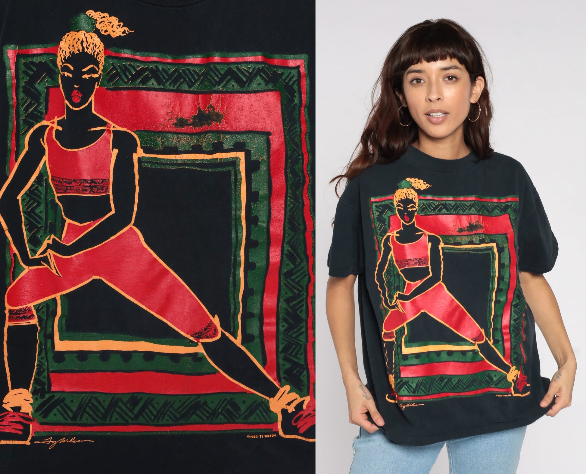 90s Ty Wilson Female Athlete Graphic T-Shirt Black Cotton Extra Large XL