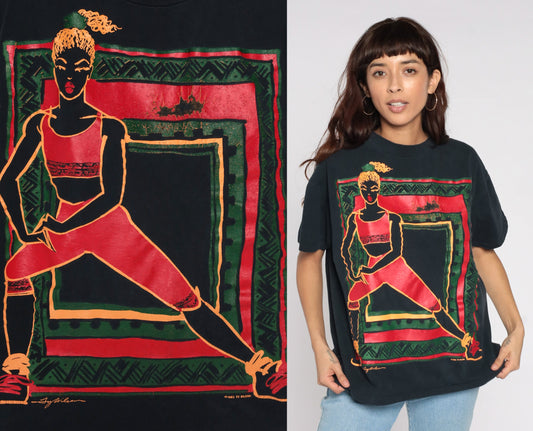 90s Ty Wilson Female Athlete Graphic T-Shirt Black Cotton Extra Large XL