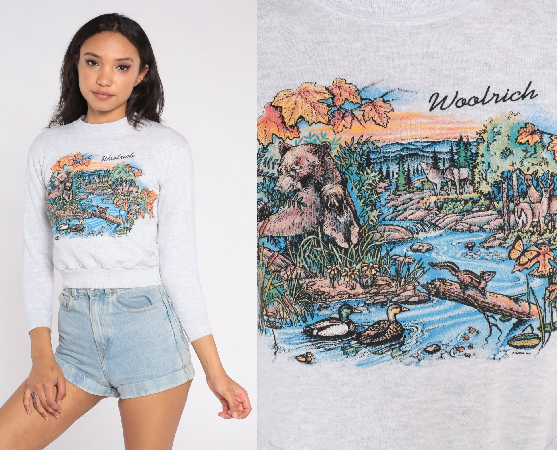 90s Woolrich Pennsylvania Animal Nature Graphic Sweatshirt Cropped XS