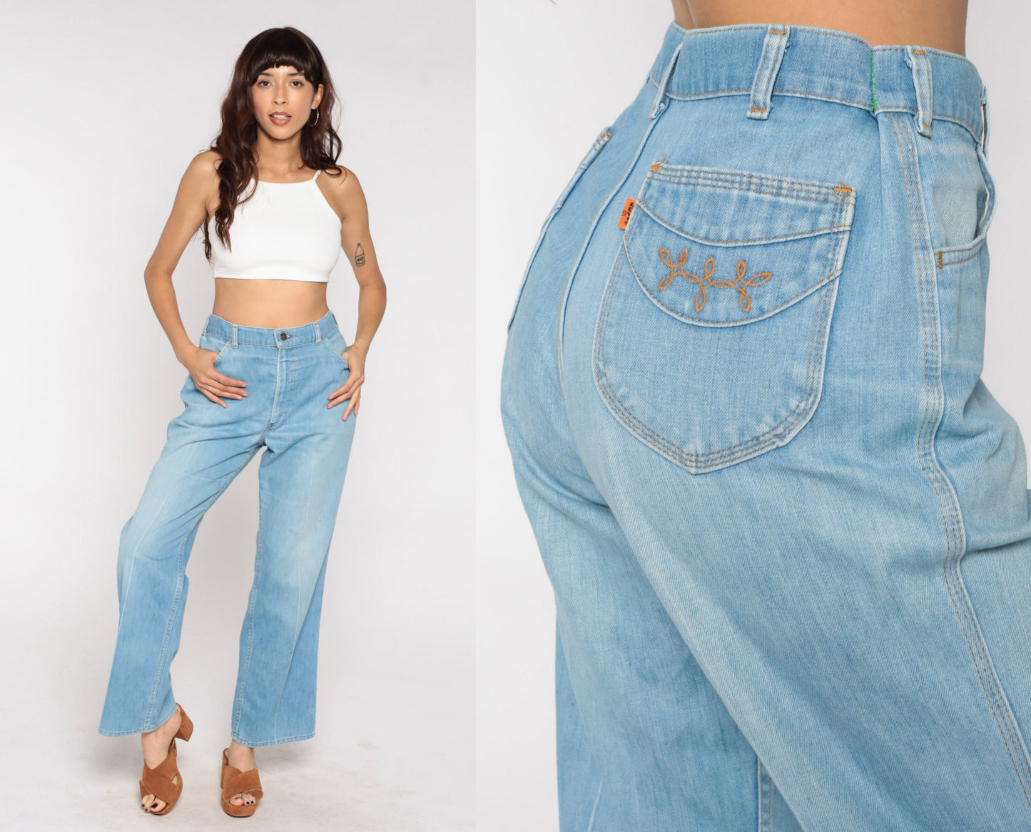 70s Levis Bell Bottom Jeans High Waist Blue Denim Flared 32