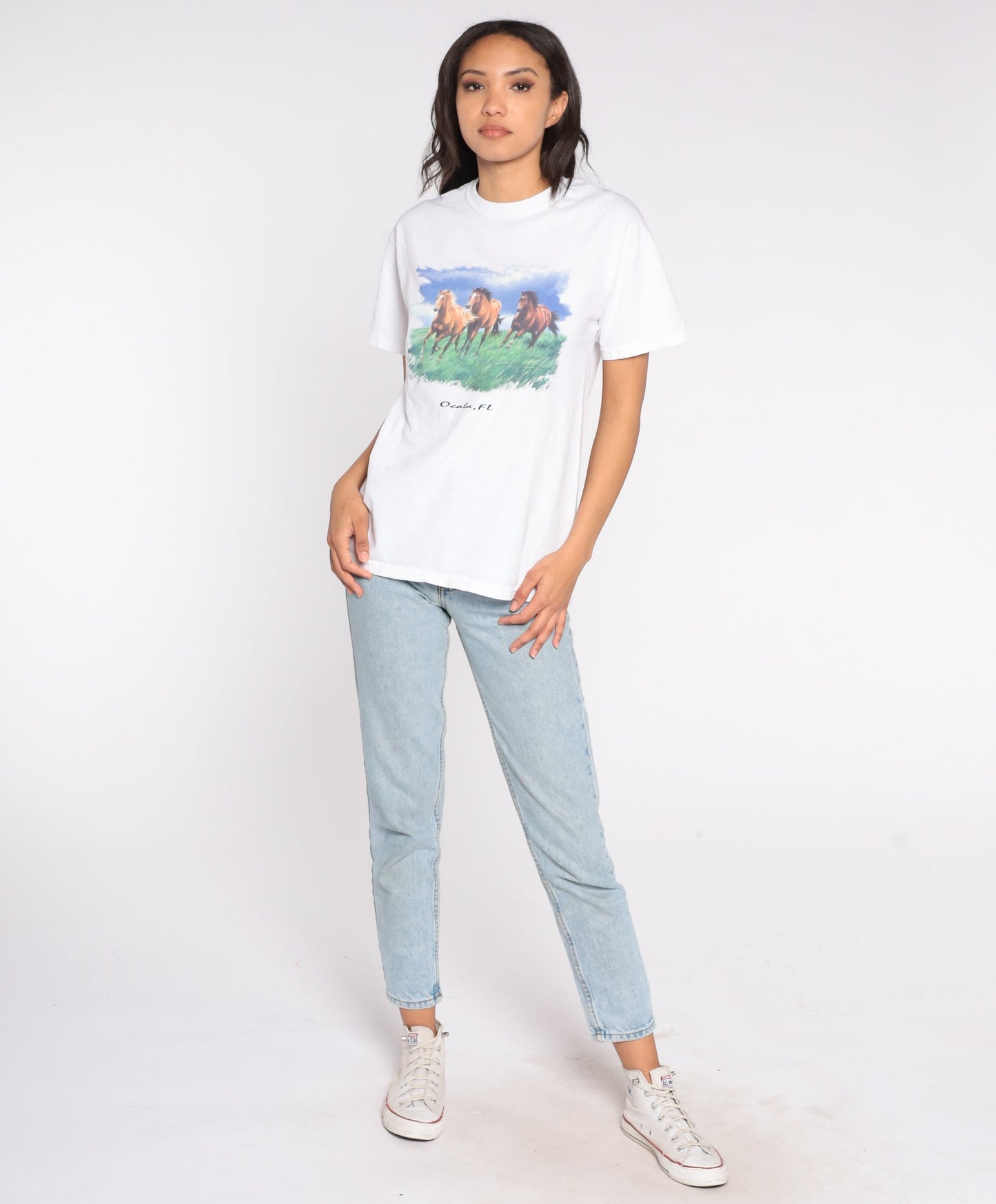 90s Ocala Florida Wild Horse Graphic T-Shirt Cotton Tee Medium M