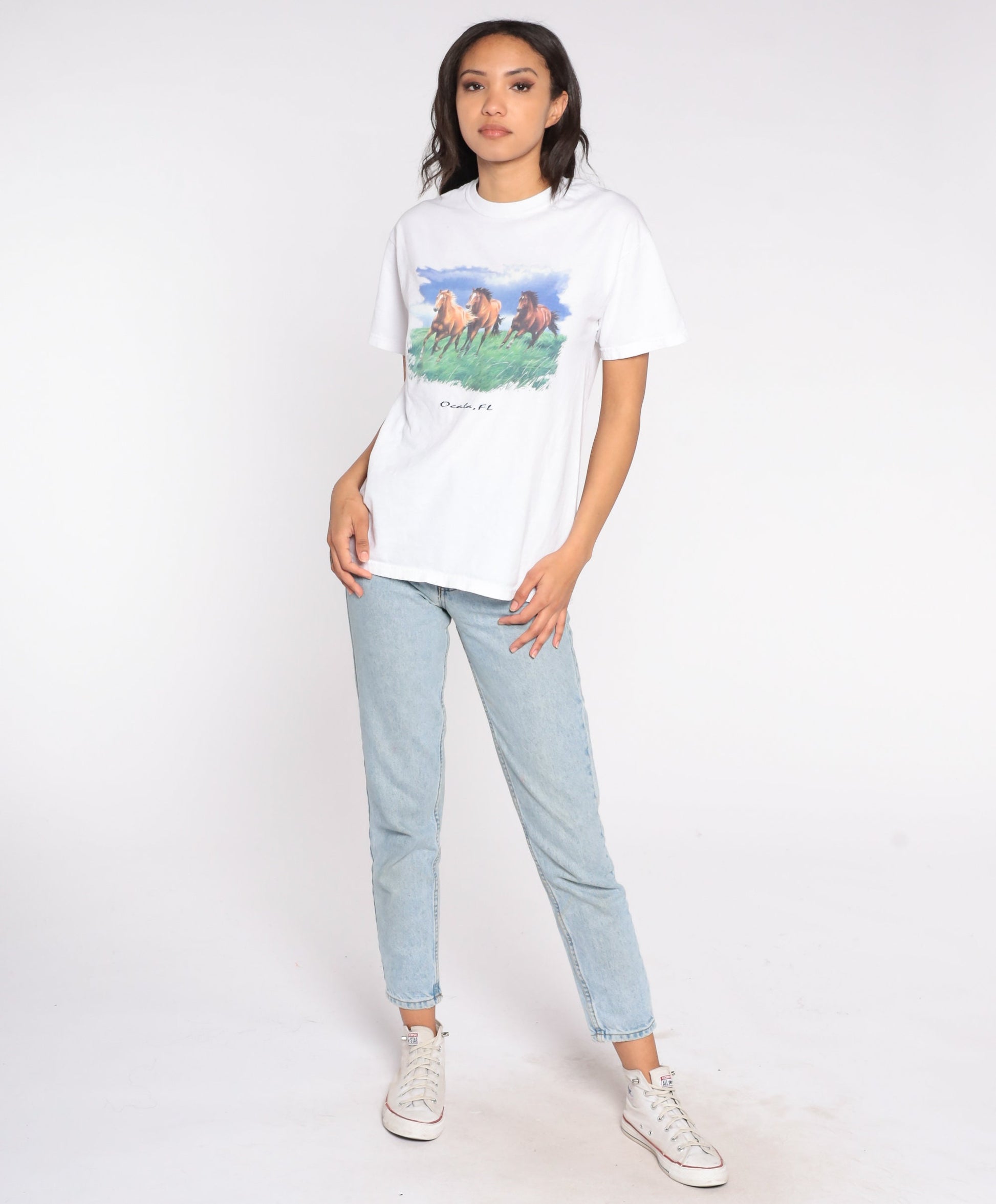 90s Ocala Florida Wild Horse Graphic T-Shirt Cotton Tee Medium M