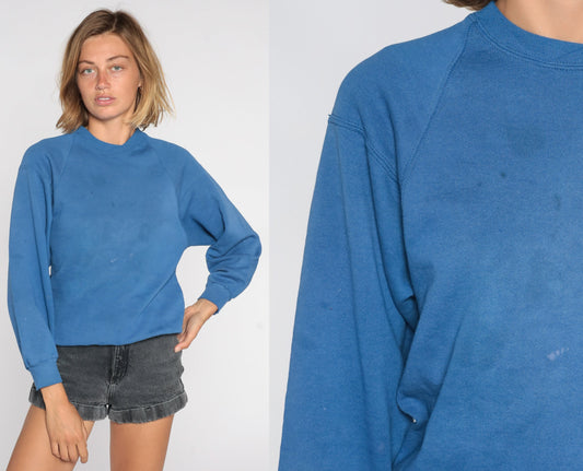 90s Jerzees Blue Crewneck Sweatshirt Raglan Lightly Distressed Small S
