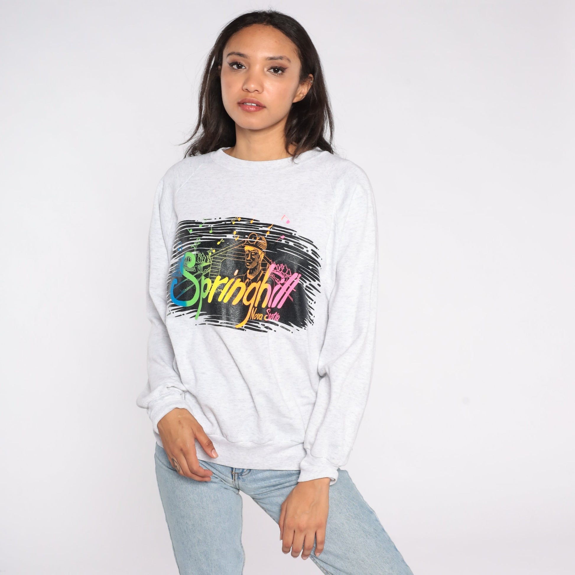 80s Springhill Nova Scotia Miner Neon Graphic Sweatshirt Extra Large