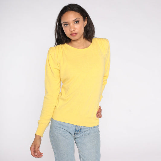 80s Benetton Yellow Cashmere Puff Sleeve Sweater Crewneck Medium