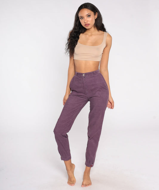 80s Purple Corduroy High-Waist Tapered Pants Extra Small
